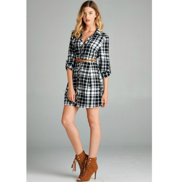Black Plaid Flannel Belted Cotton dress - Picture 4 of 5